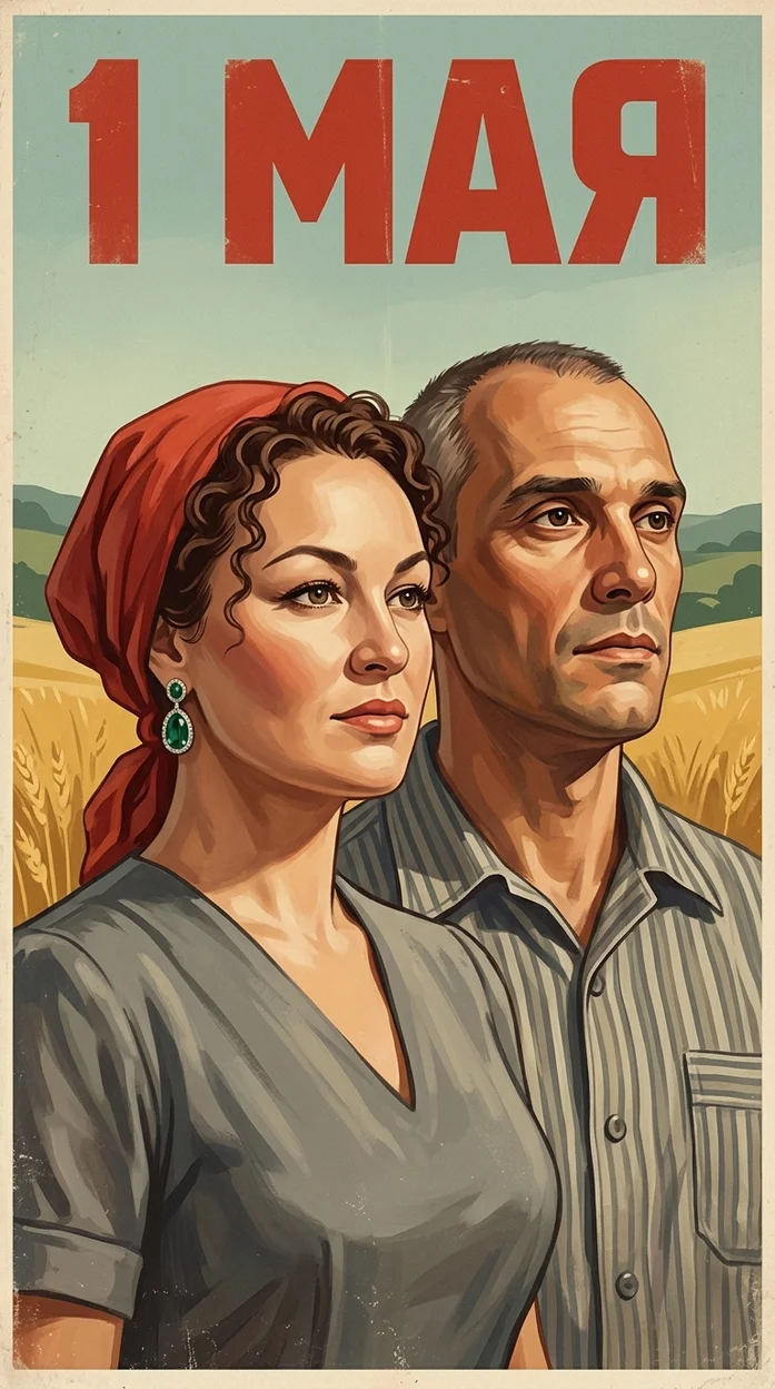 Открытка с вашим фото - Советская ретро-иллюстрация в стиле агитационного плаката  