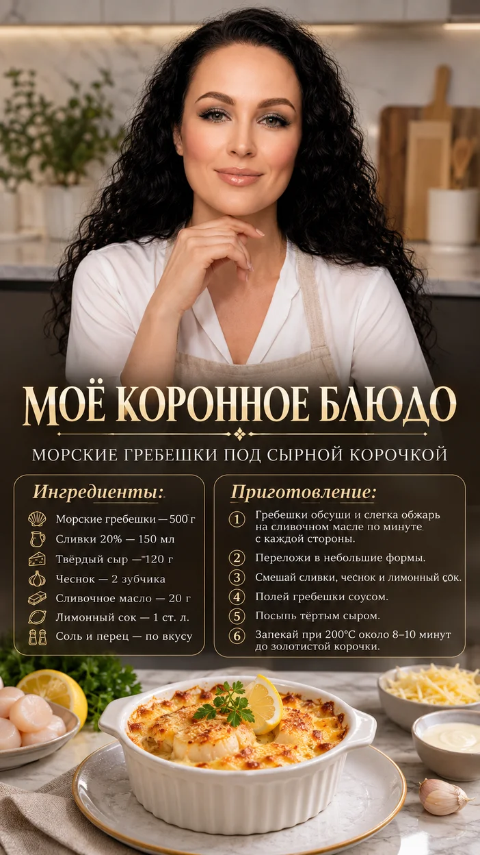 Фотосессия морских гребешков под сырной корочкой