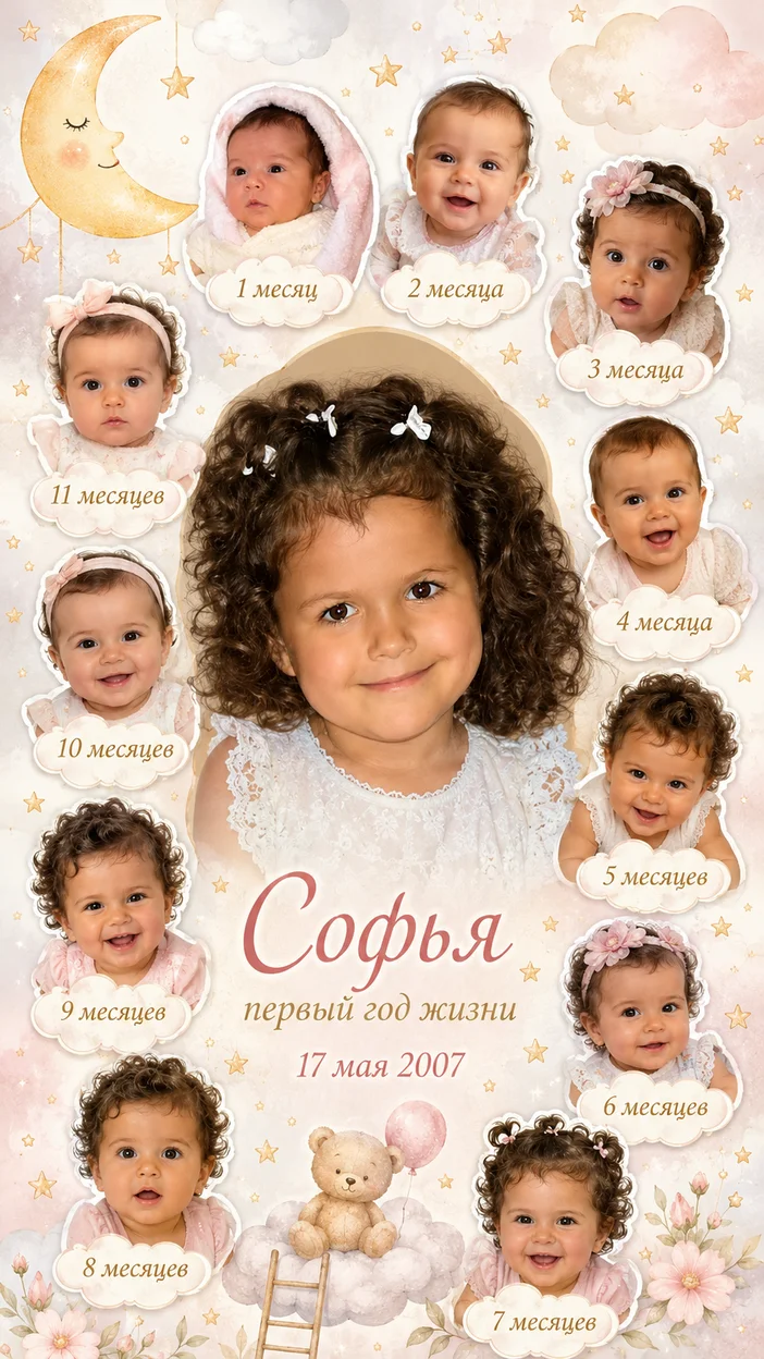 Фотосессия девочки в сказочном коллаже первого года жизни
