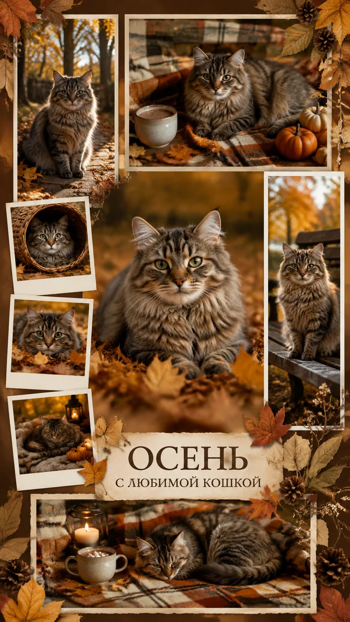 Фотосессия осеннего коллажа с кошкой