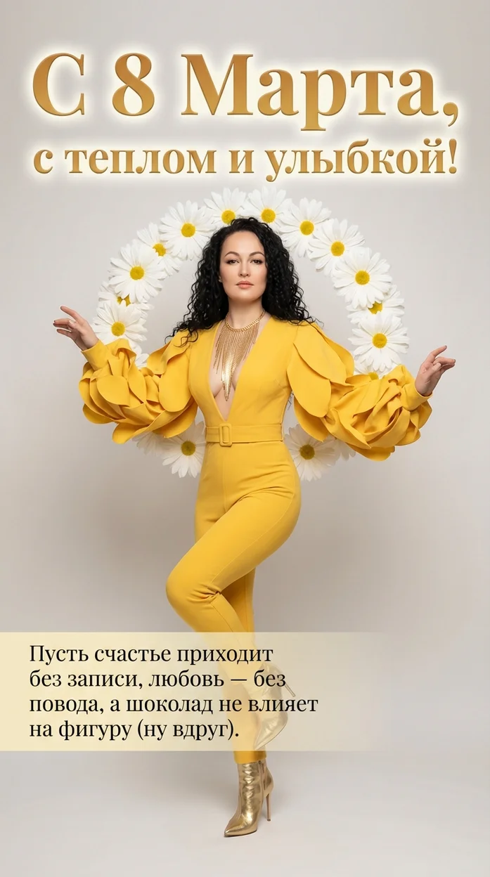 «С 8 Марта, с теплом и улыбкой!» открытка с вашим фото и текстом 