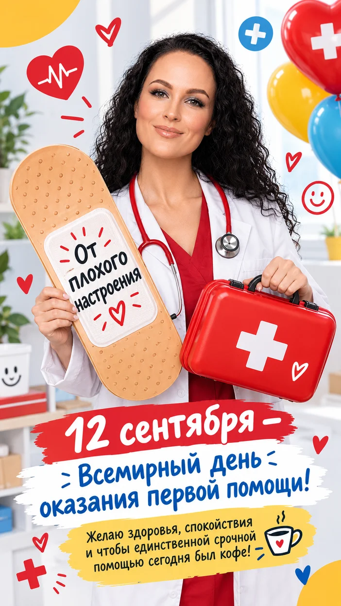 Фотосессия 12 сентября: юморной портрет с гигантским пластырем «От плохого настроения» и яркой аптечкой