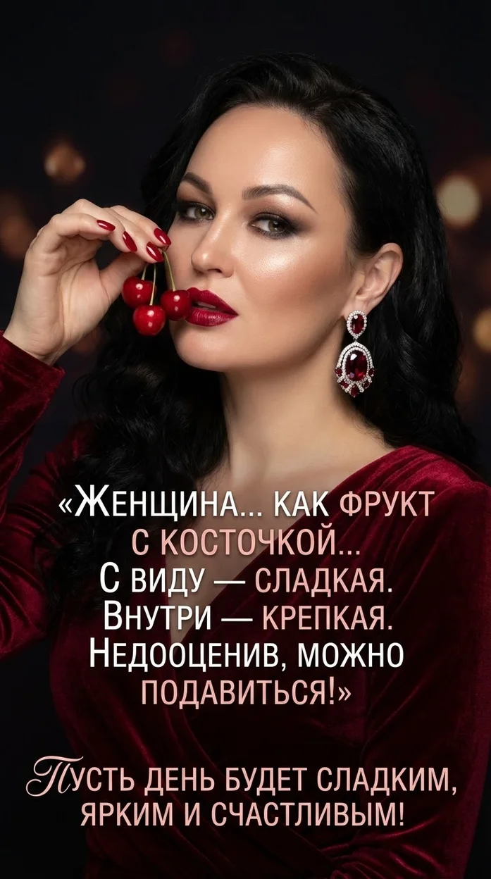 Открытка с вашим фото - «ЖЕНЩИНА… КАК ФРУКТ С КОСТОЧКОЙ…