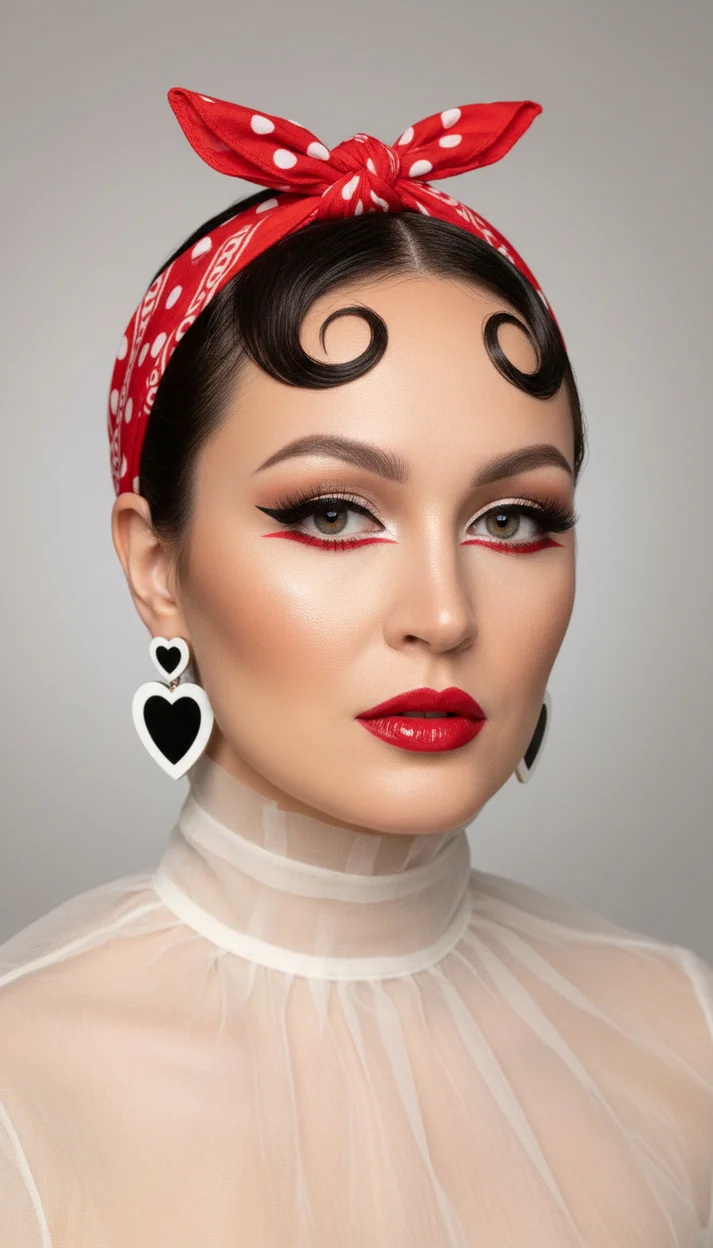 РЕТРО-БЬЮТИ С КРАСНО-БЕЛЫМИ ГРАФИЧЕСКИМИ СТРЕЛКАМИ