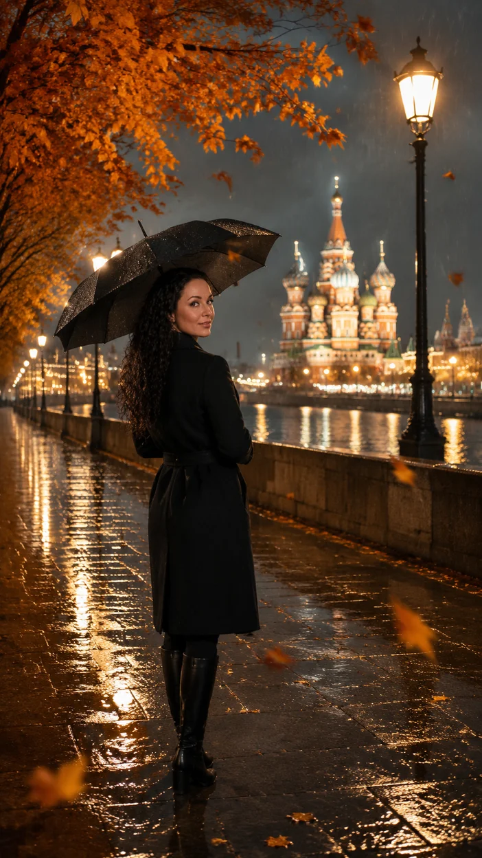 Фотосессия на мокрой набережной Москвы