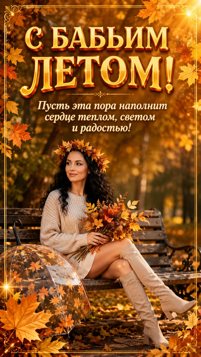 Фотосессия девушки на скамье в бабье лето