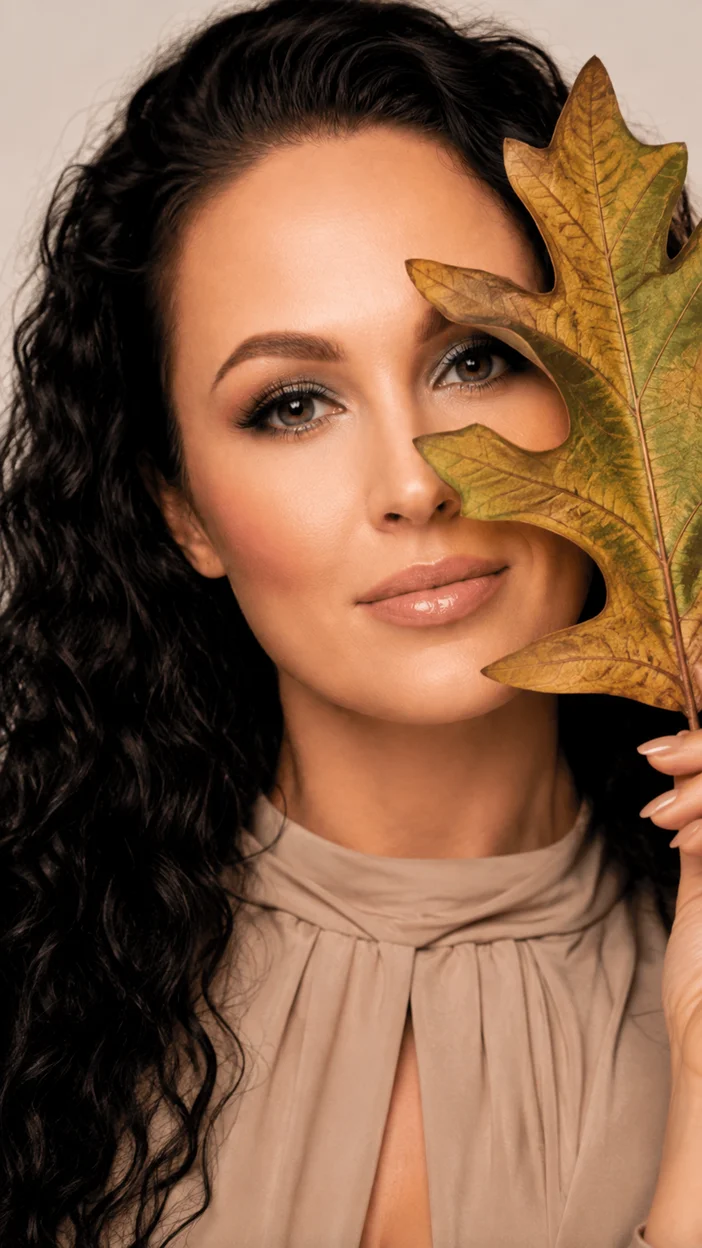 Фотосессия с листом у глаза в стиле editorial