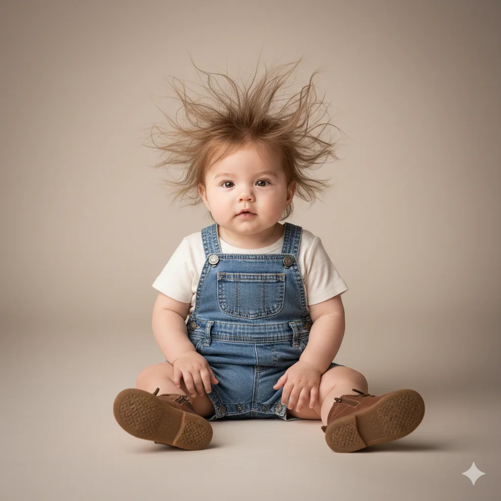 Малыш - олосы взъерошены, торчат во все стороны, пушистая растрёпанная текстура