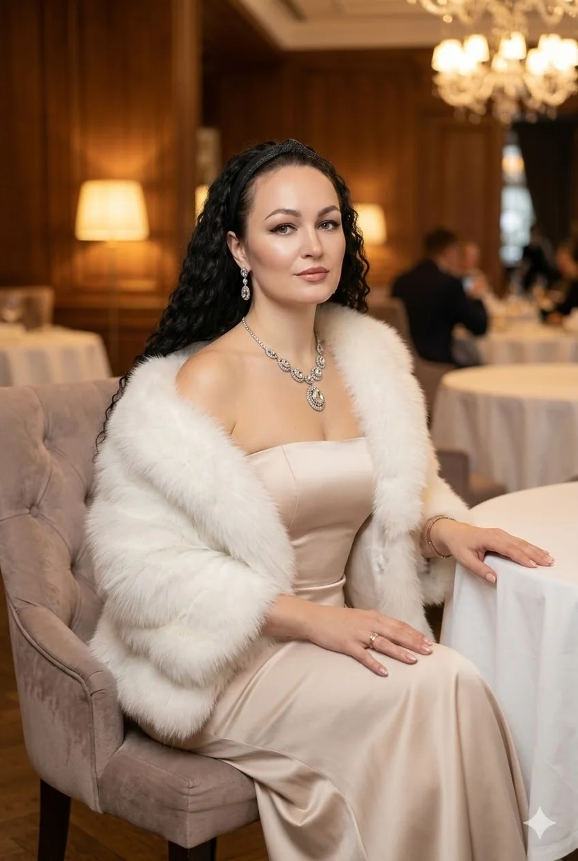 Женщина в ресторане в вечернем платье 