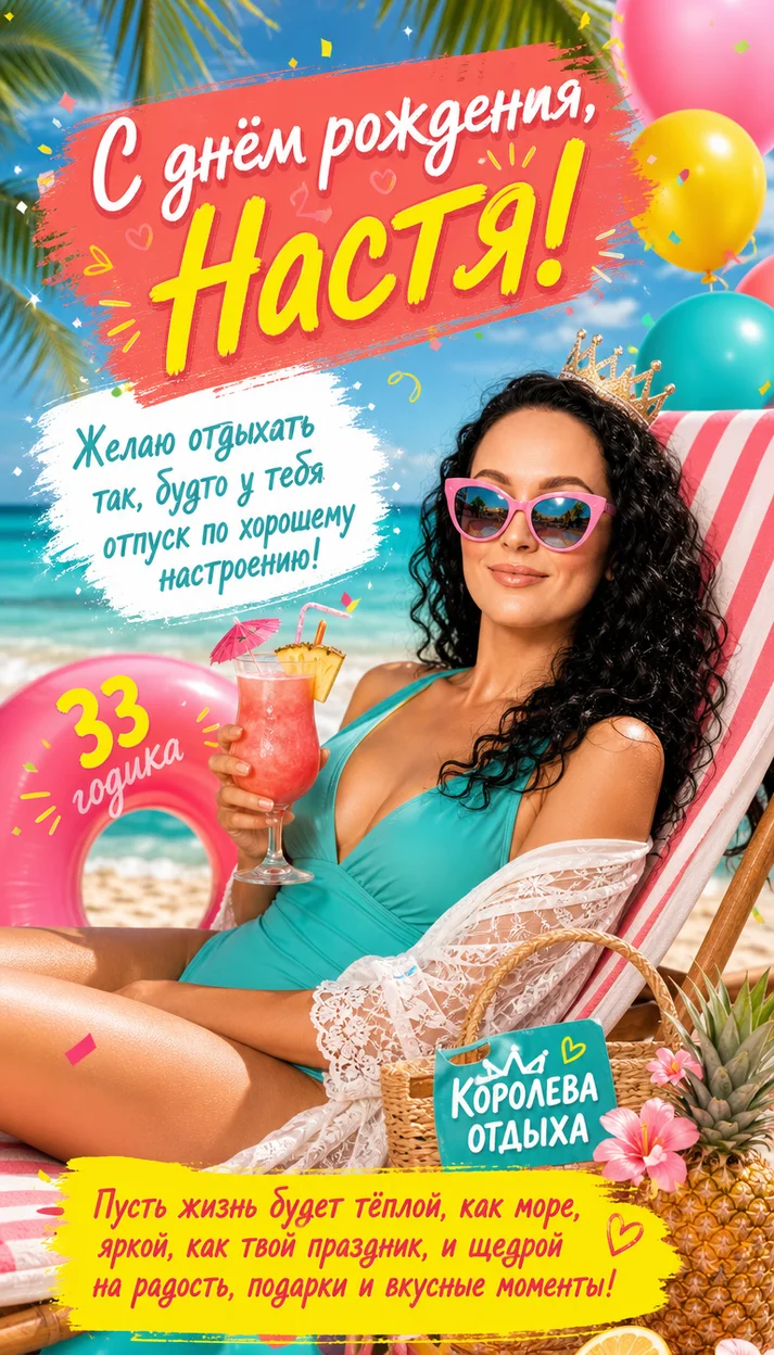 Фотосессия пляжная праздничная открытка для Насти