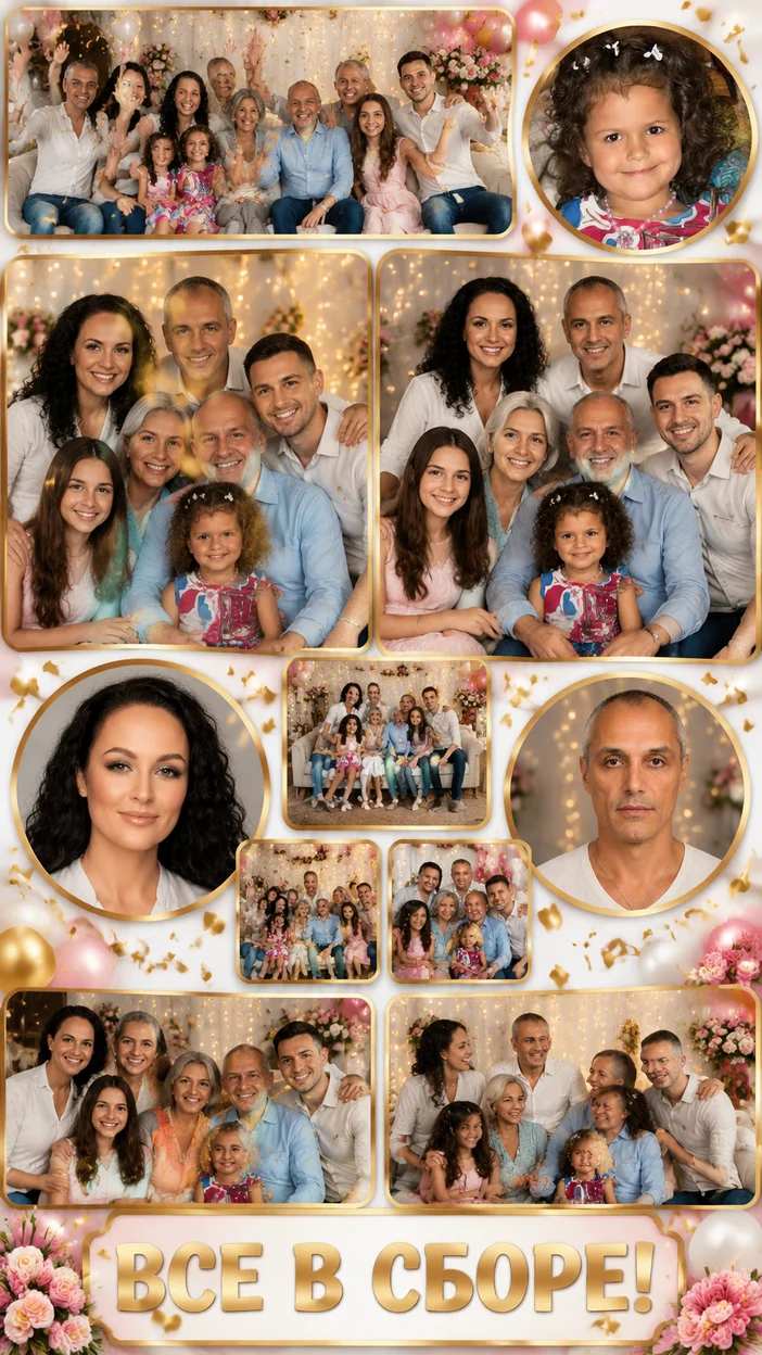 Фотосессия праздничная фотобудка с большой семьёй