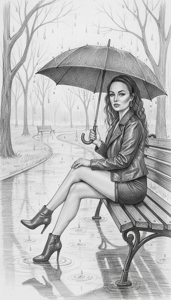 Дождливый городской скетч в карандашной технике