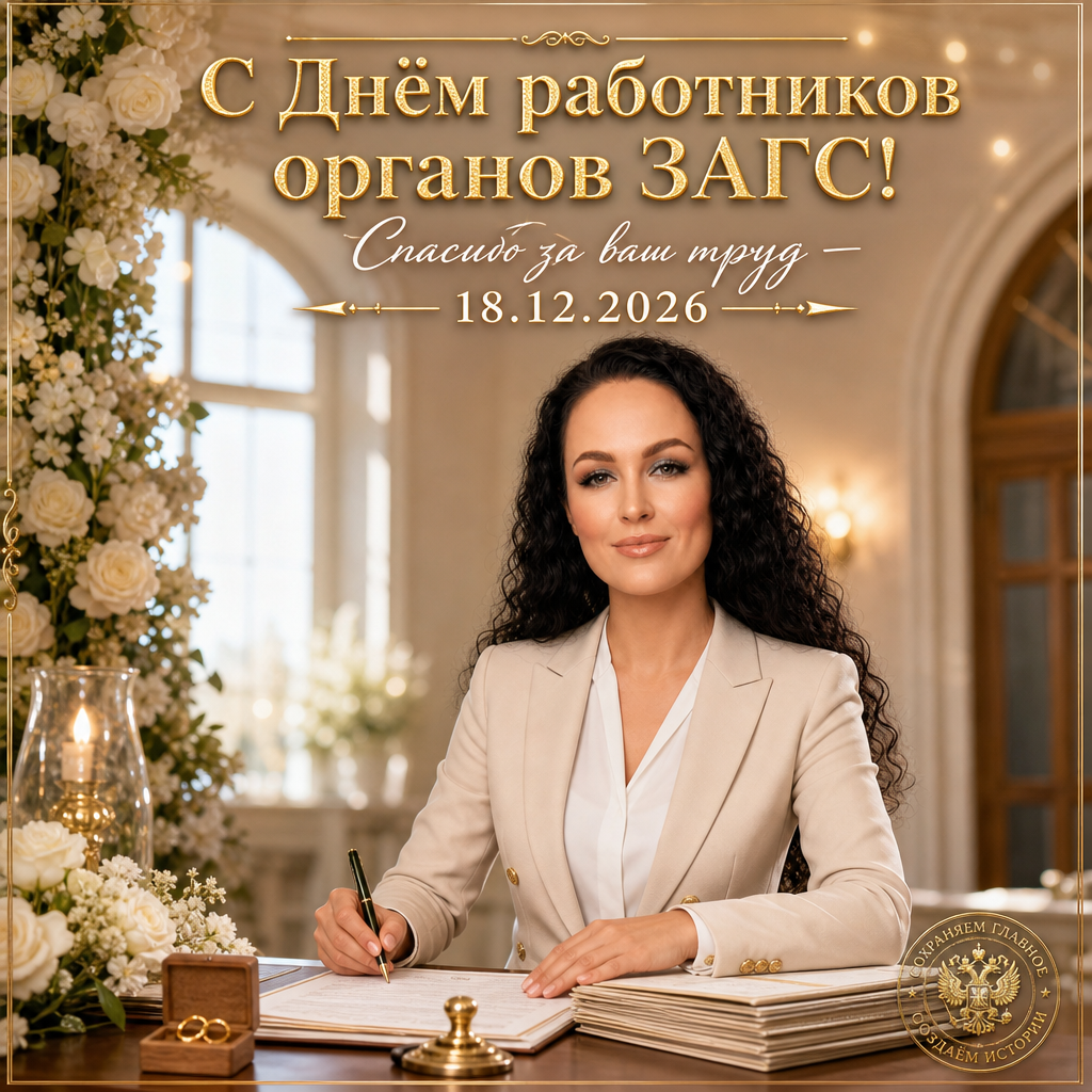 День работников органов ЗАГС — 18.12.2026 — торжественная открытка в зале регистрации