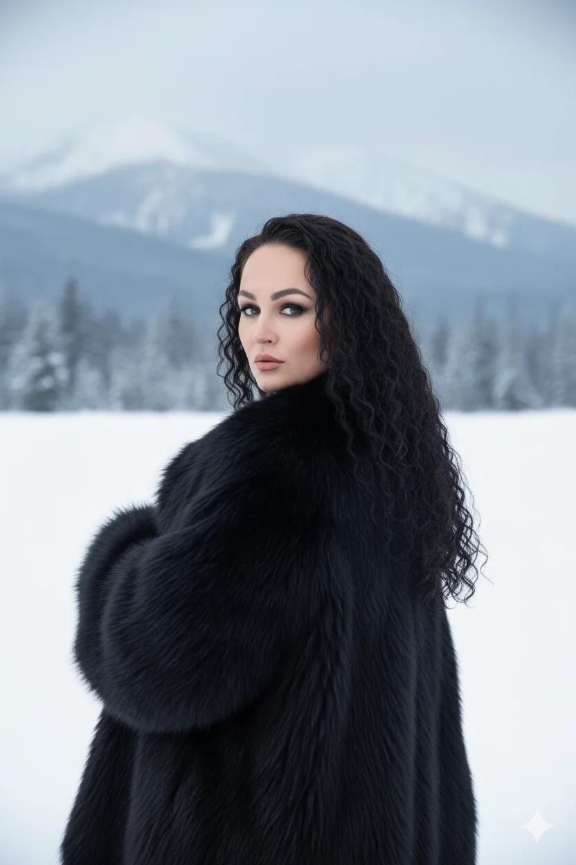 Женщина на зимнем фоне в шубе