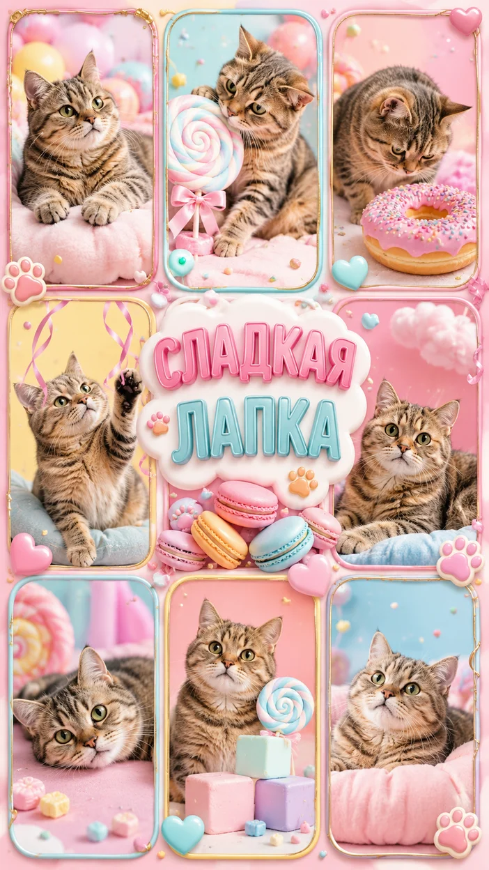 Фотосессия трендового сладкого коллажа с кошкой