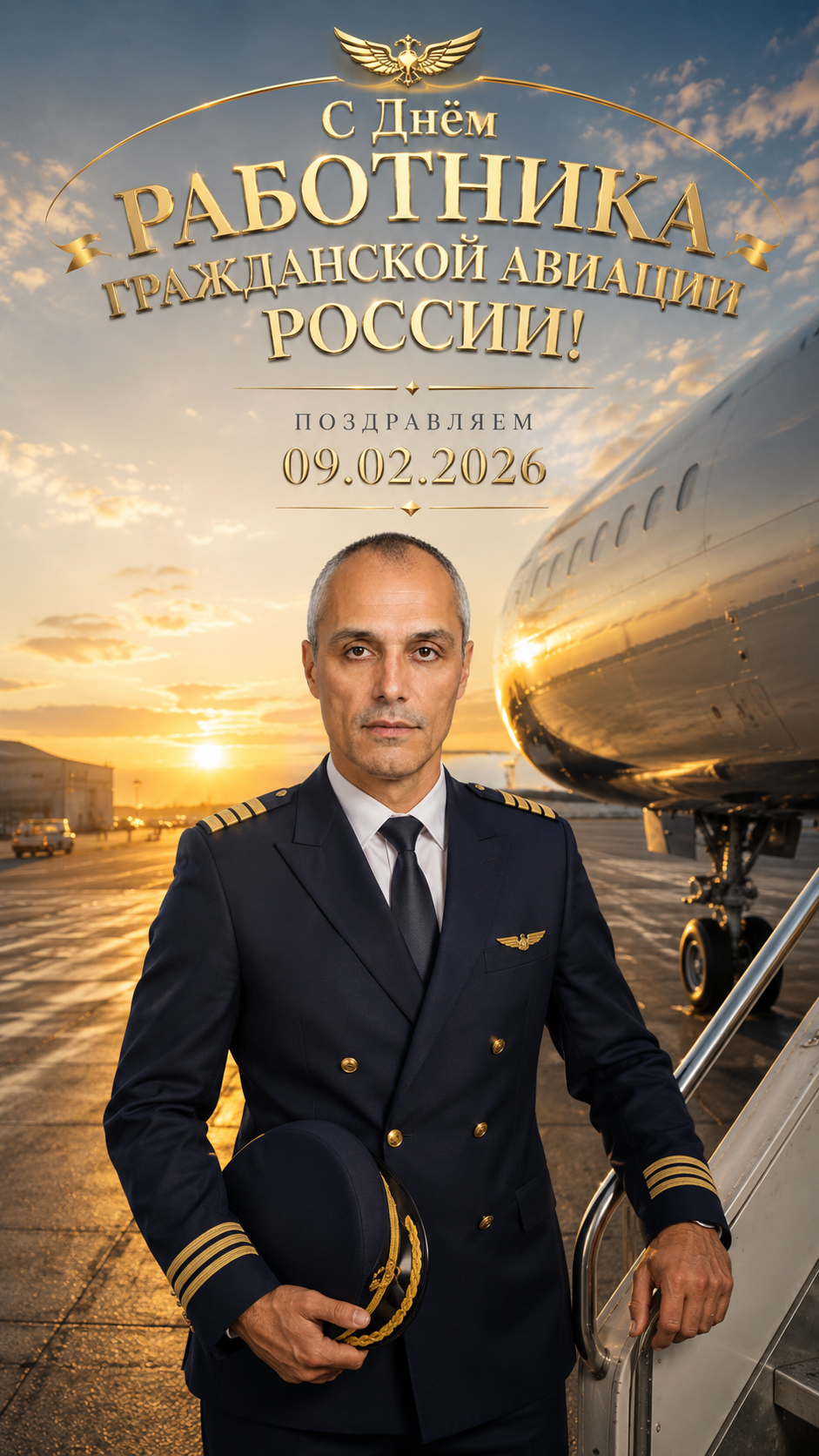 День работника гражданской авиации России — 09.02.2026 — рассветная торжественная открытка