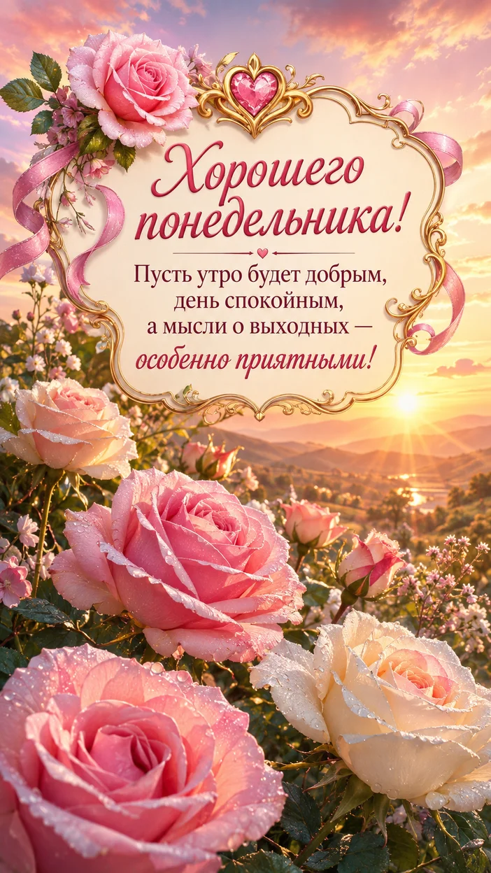 Фотооткрытка «Хорошего понедельника! Пусть утро будет добрым, день спокойным, а мысли о выходных — особенно приятными!»