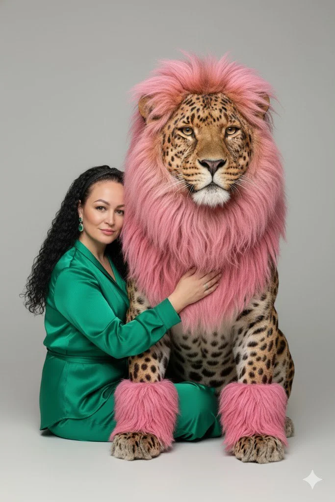 Фэнтези-леопард с розовой гривой