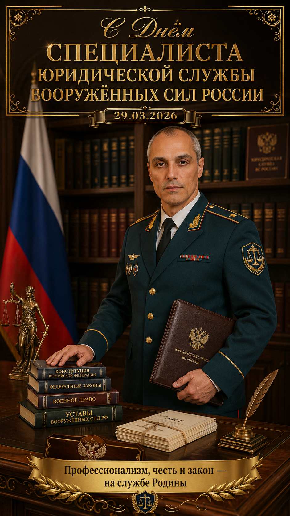 День специалиста юридической службы Вооружённых сил России — 29.03.2026 — торжественная офицерская открытка