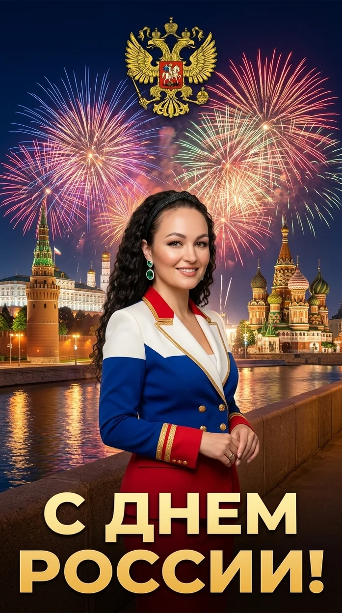 праздничный постер ко Дню России в стиле яркого вечернего патриотического банера