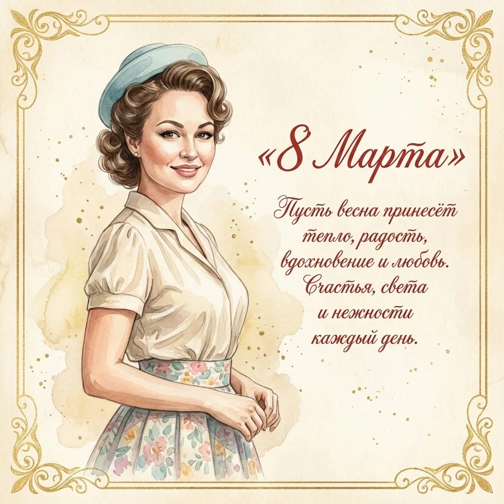  Нежная художественная открытка в винтажном иллюстрационном стиле с вашим фото 