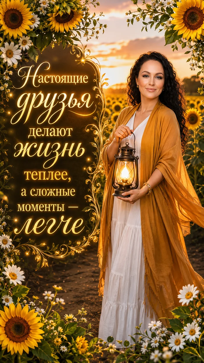 Фотооткрытка для друга с пожеланием "Настоящие друзья делают жизнь теплее, а сложные моменты — легче"