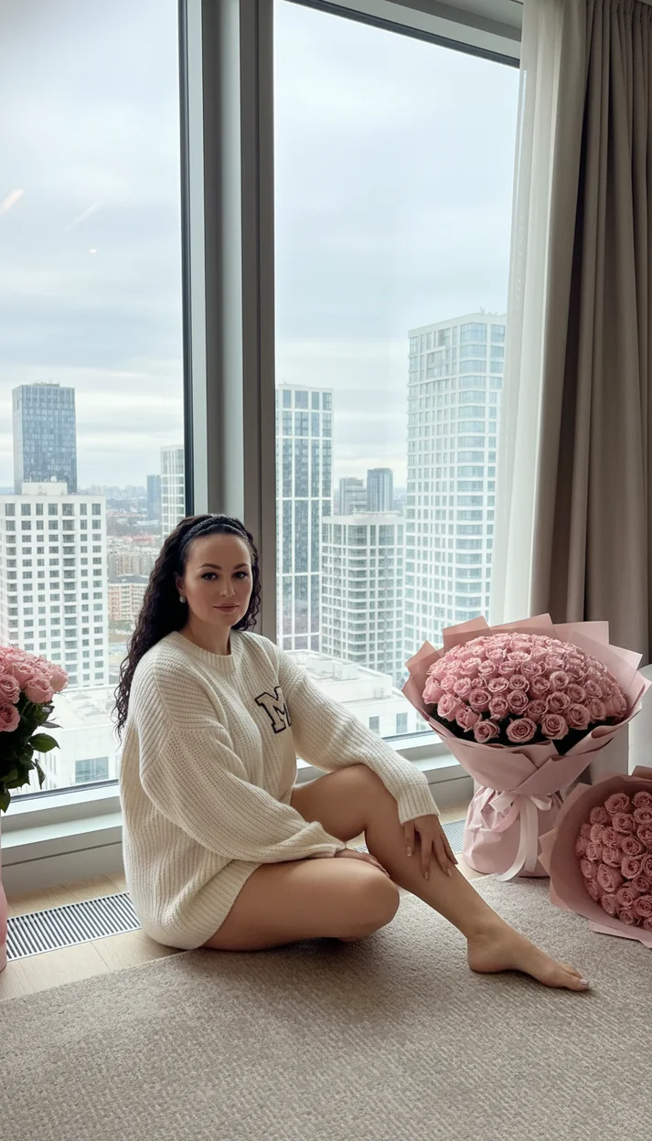Апартаменты с видом на город и букетами роз