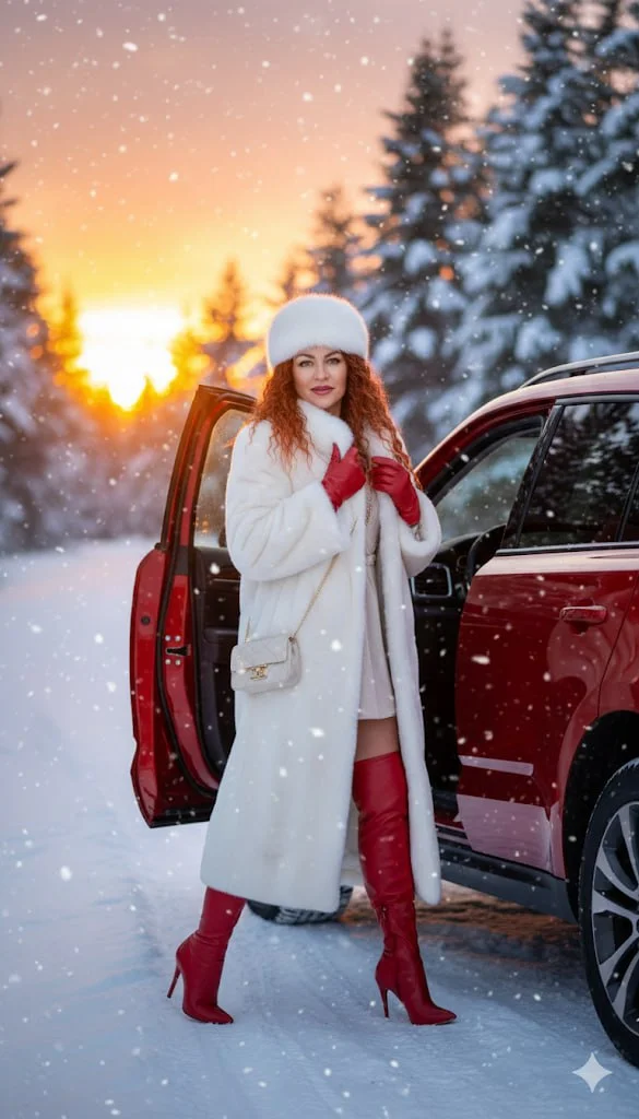 Зимний гламур: шуба и внедорожник