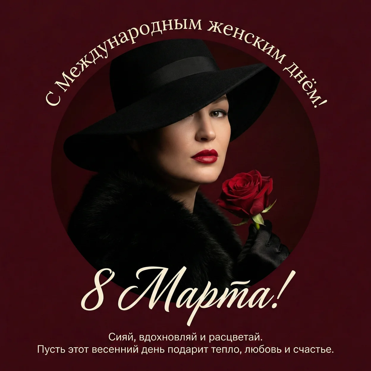 Элегантная художественная открытка  с вашим фото  на 8  марта 