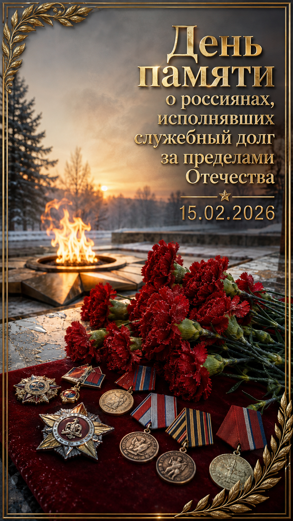 День памяти о россиянах, исполнявших служебный долг за пределами Отечества — 15.02.2026 — торжественная открытка с мемориалом