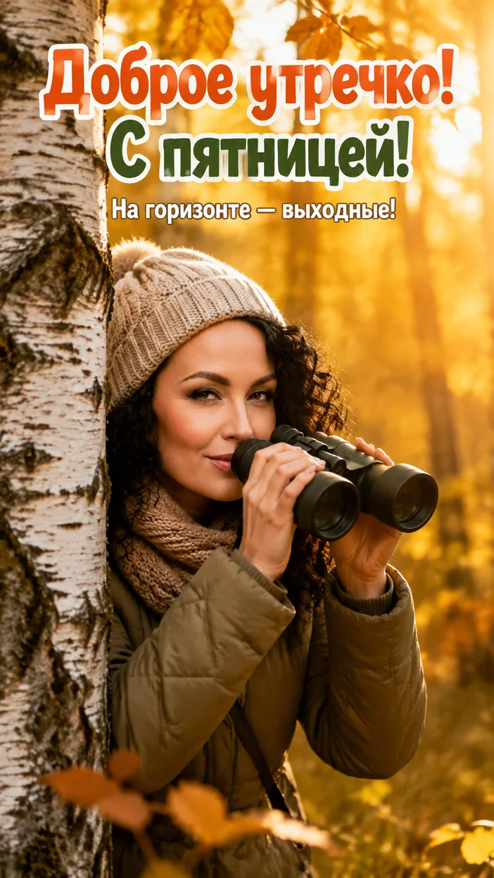 Фотооткрытка для любителей природы с текстом "Доброе утречко! С пятницей!"