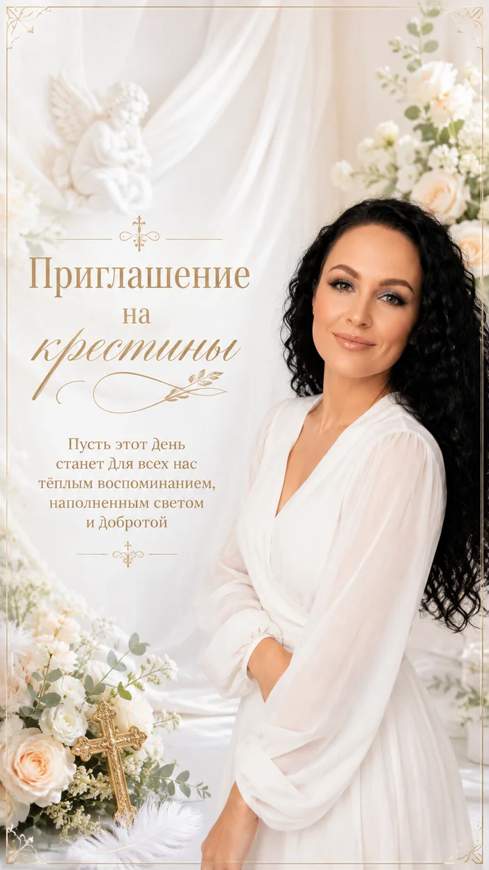 Фотооткрытка пригласительная с текстом «Приглашение на крестины»