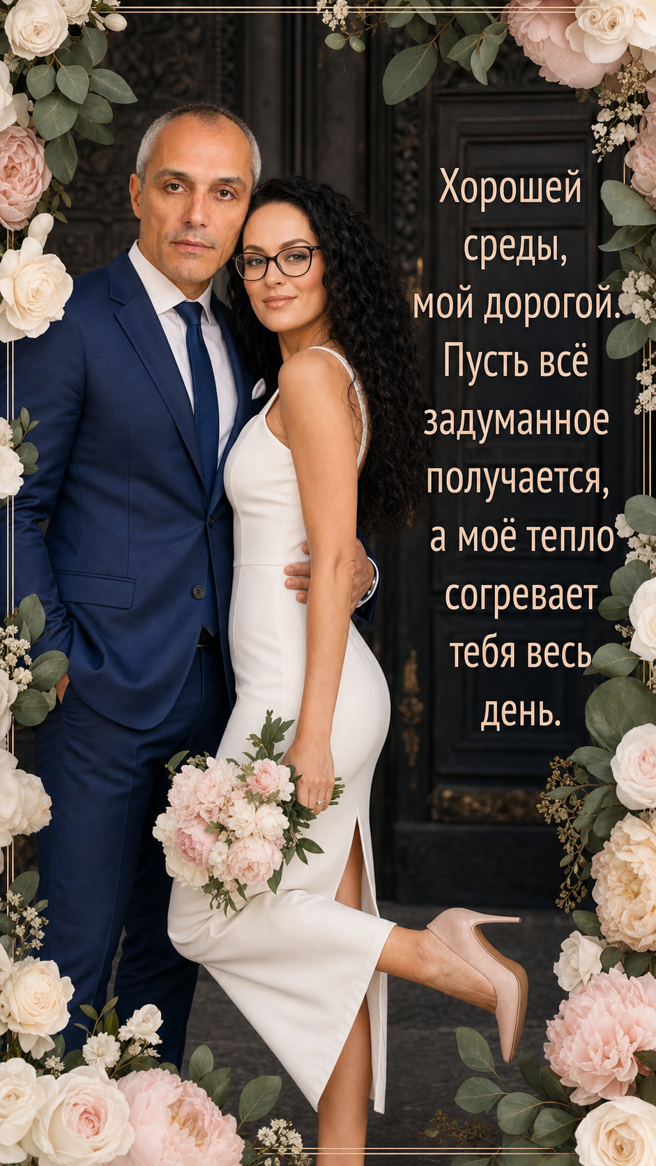 Фотооткрытка для дорогого с пожеланием "Хорошей среды, мой дорогой. Пусть всё задуманное получается, а моё тепло согревает тебя весь день."