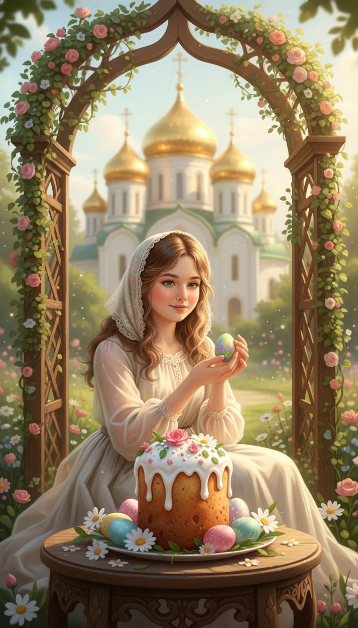 Девочка с куличом у храма