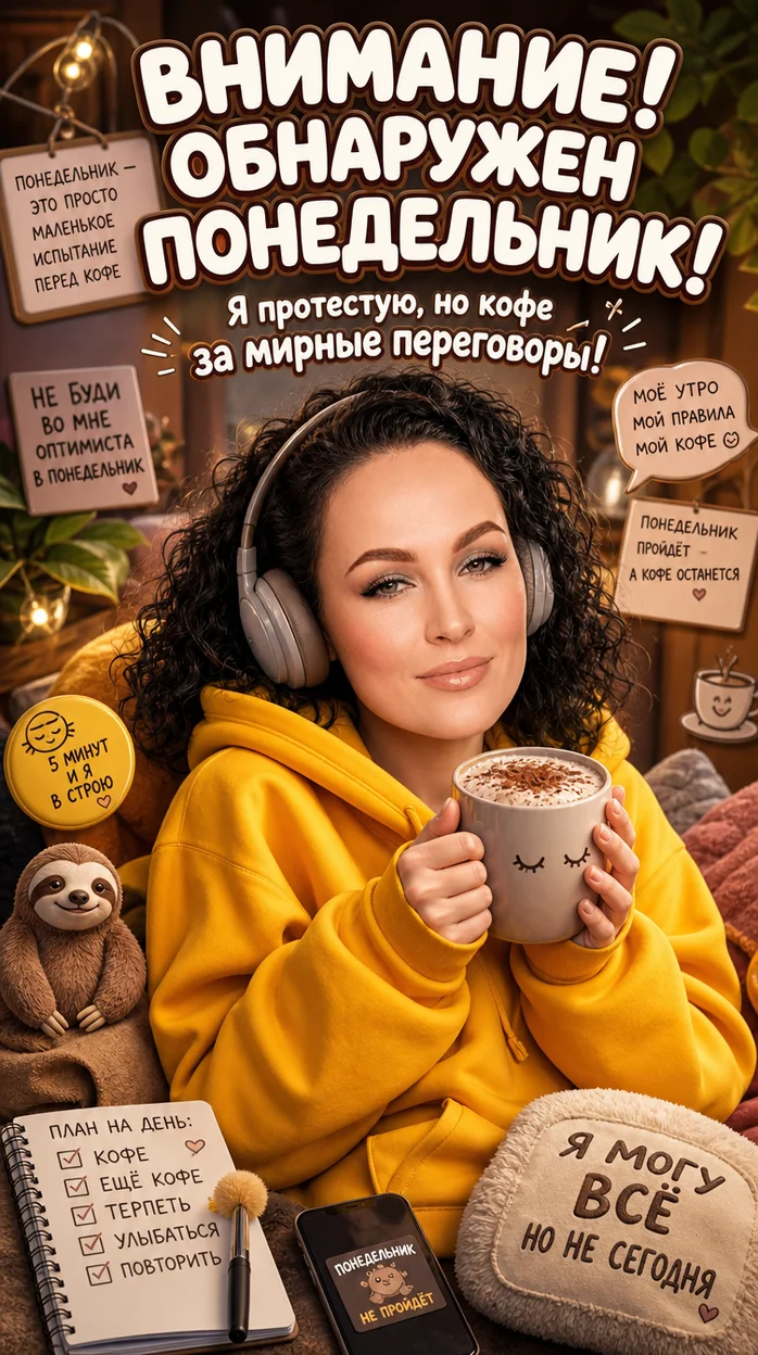 Фотооткрытка для всех с поздравлением "ВНИМАНИЕ! ОБНАРУЖЕН ПОНЕДЕЛЬНИК!"