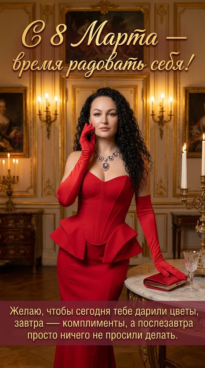 С 8 Марта — время радовать себя! Открытка с вашим фото 