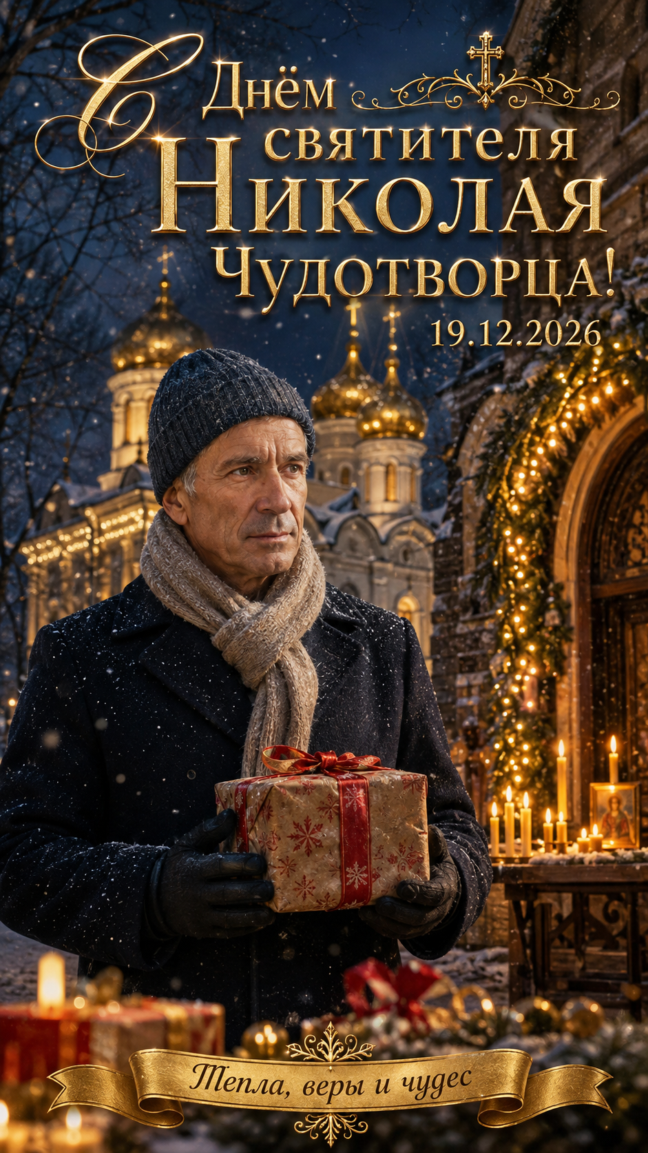 День святителя Николая Чудотворца — 19.12.2026 — трогательная зимняя открытка с дедушкой
