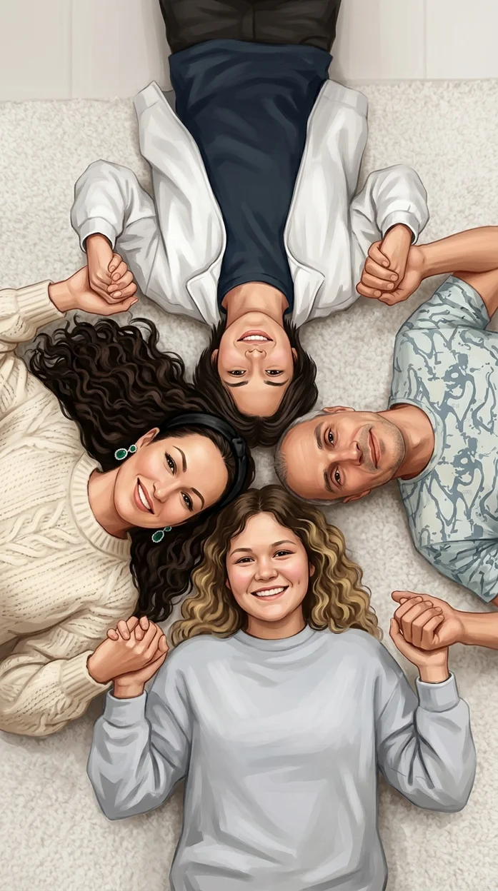 Семейная сцена, снятая сверху.