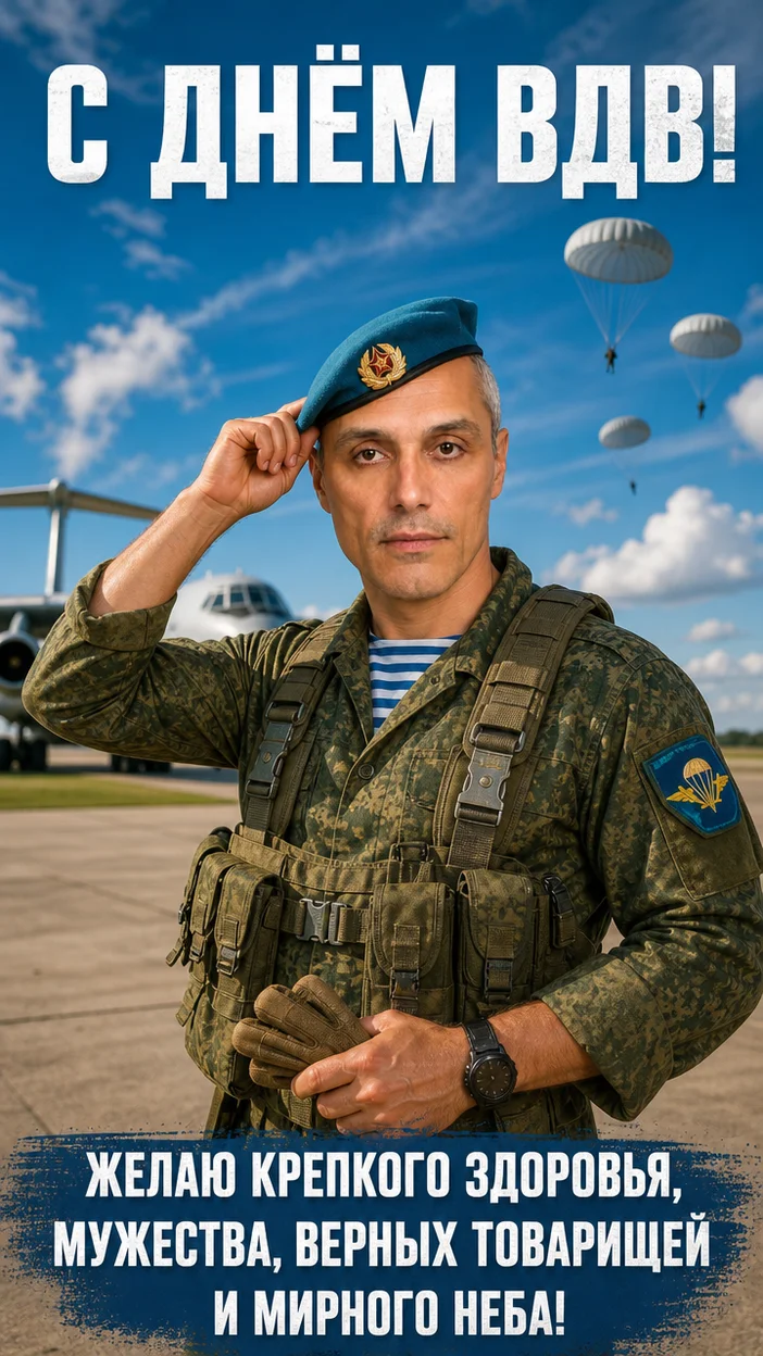 Фотосессия десантника на аэродроме — современная открытка