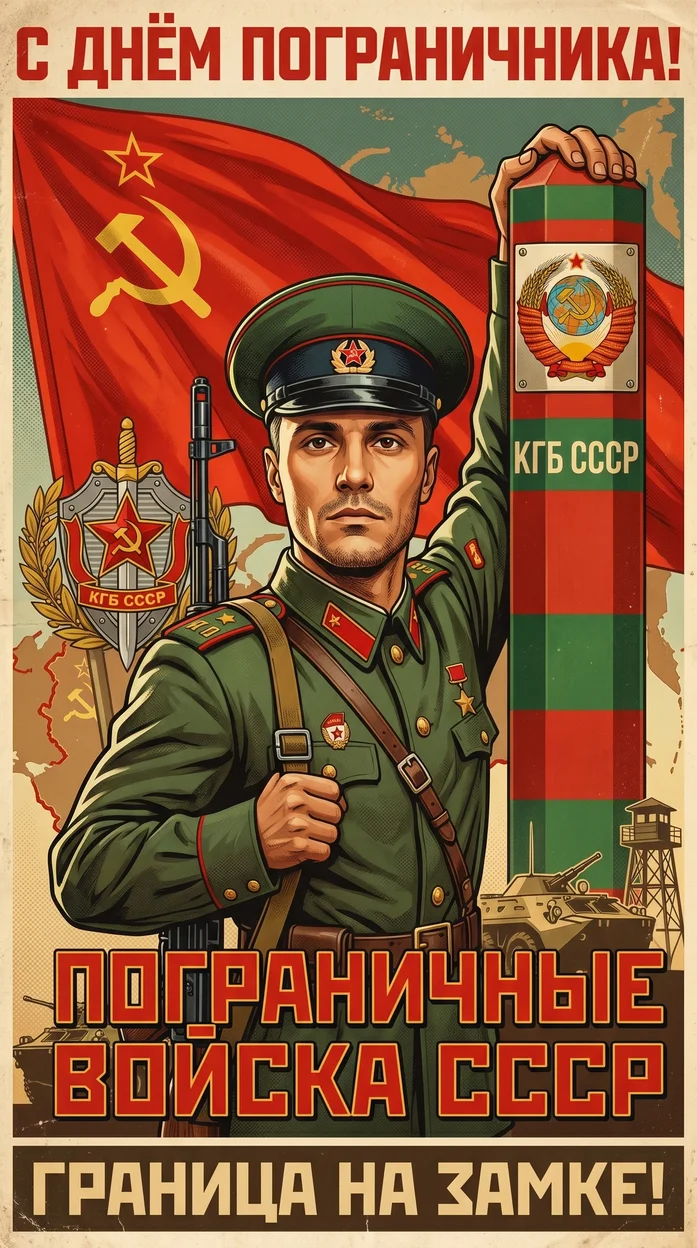 постер ко Дню пограничника в эстетике СССР