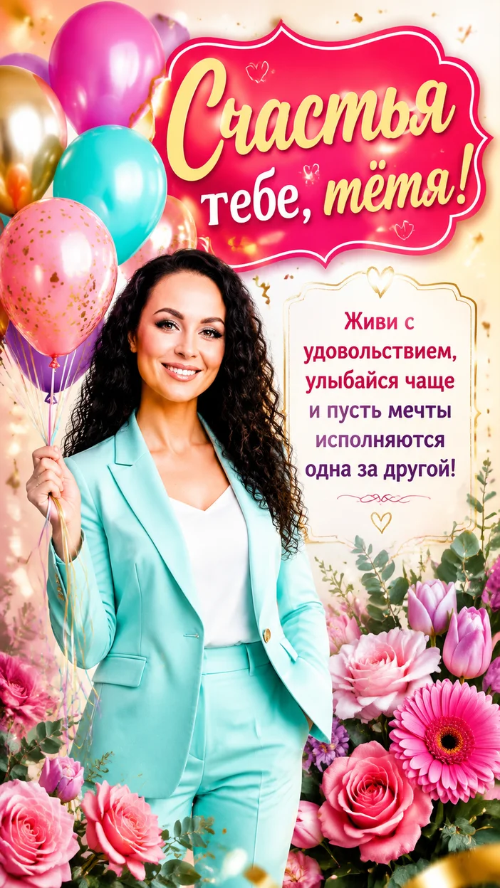 Открытка тёте с шарами