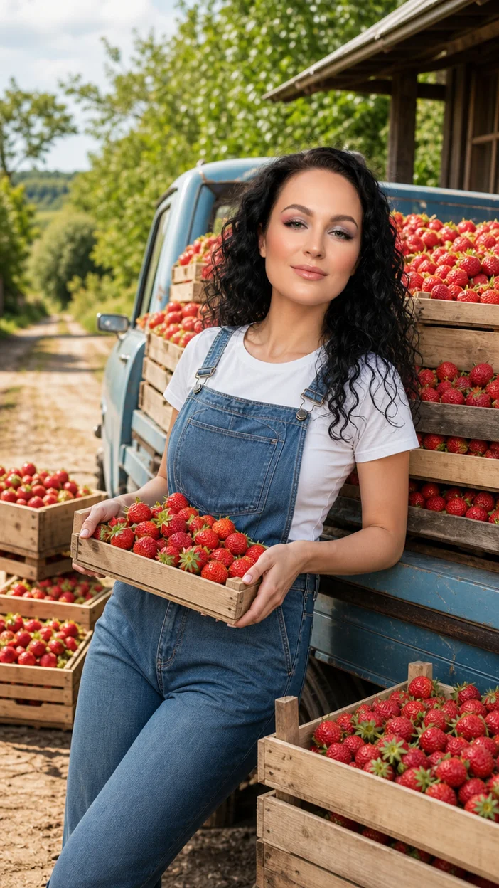 Человек  с урожаем клубники 