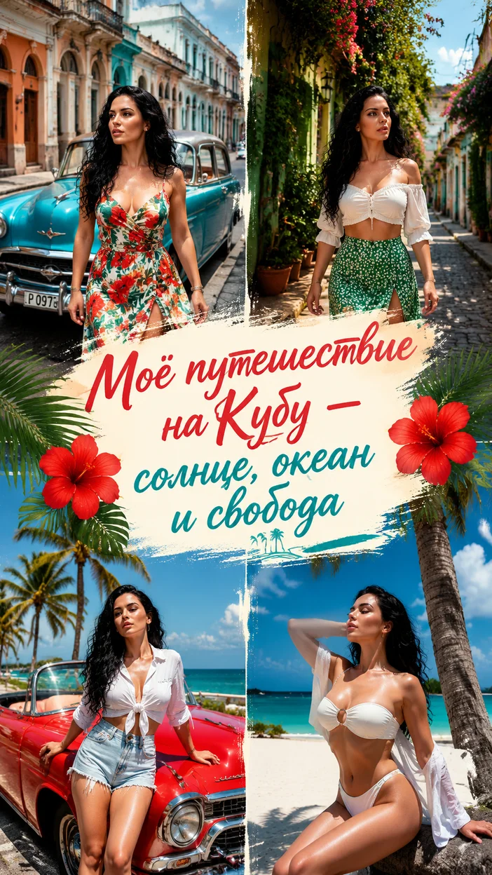 Фотосессия девушки в летнем образе на четырёх сценах Кубы