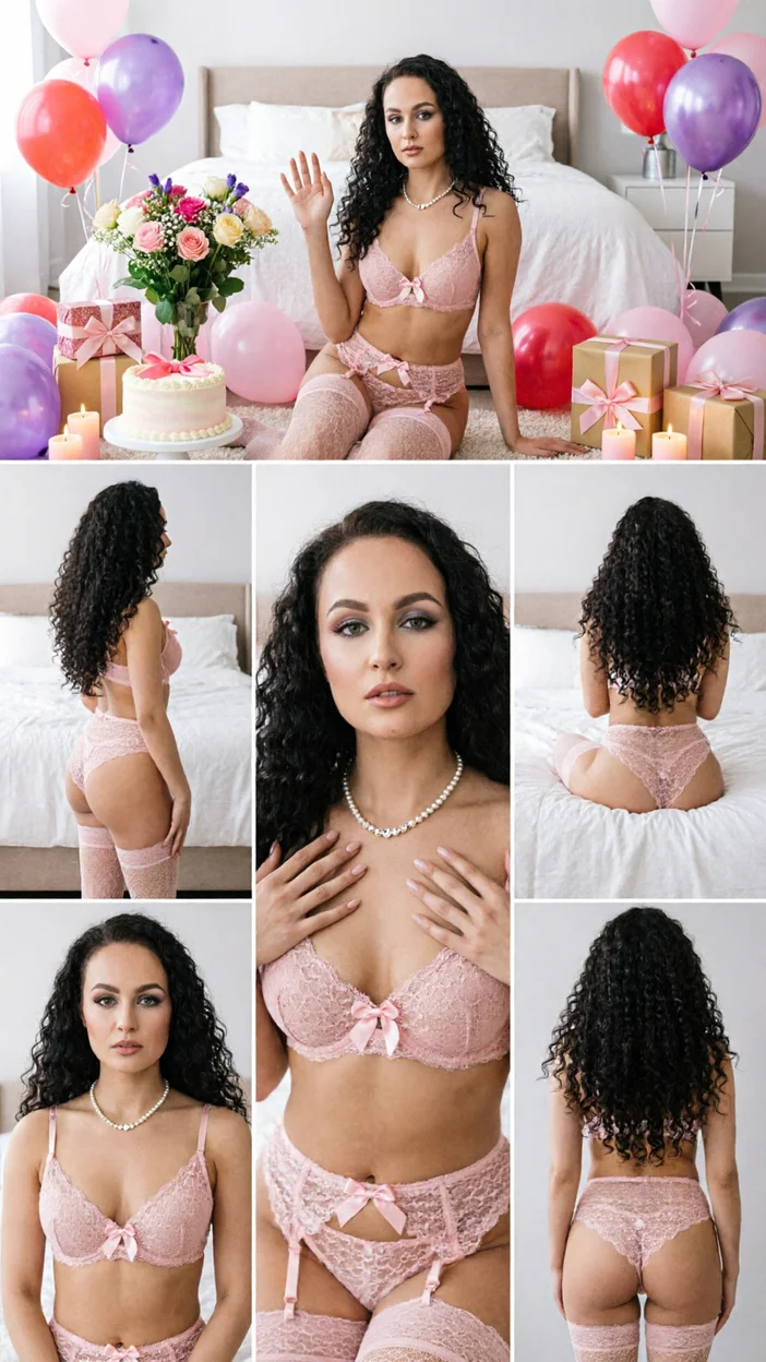 Коллаж в стиле Pinterest   в нижнем розовом белье 