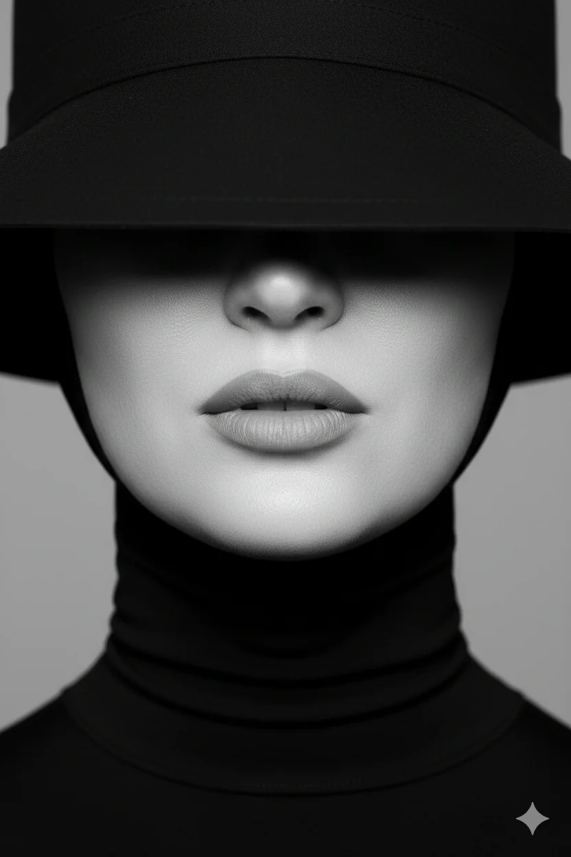 Минималистичный чёрно-белый портрет с акцентом на губы