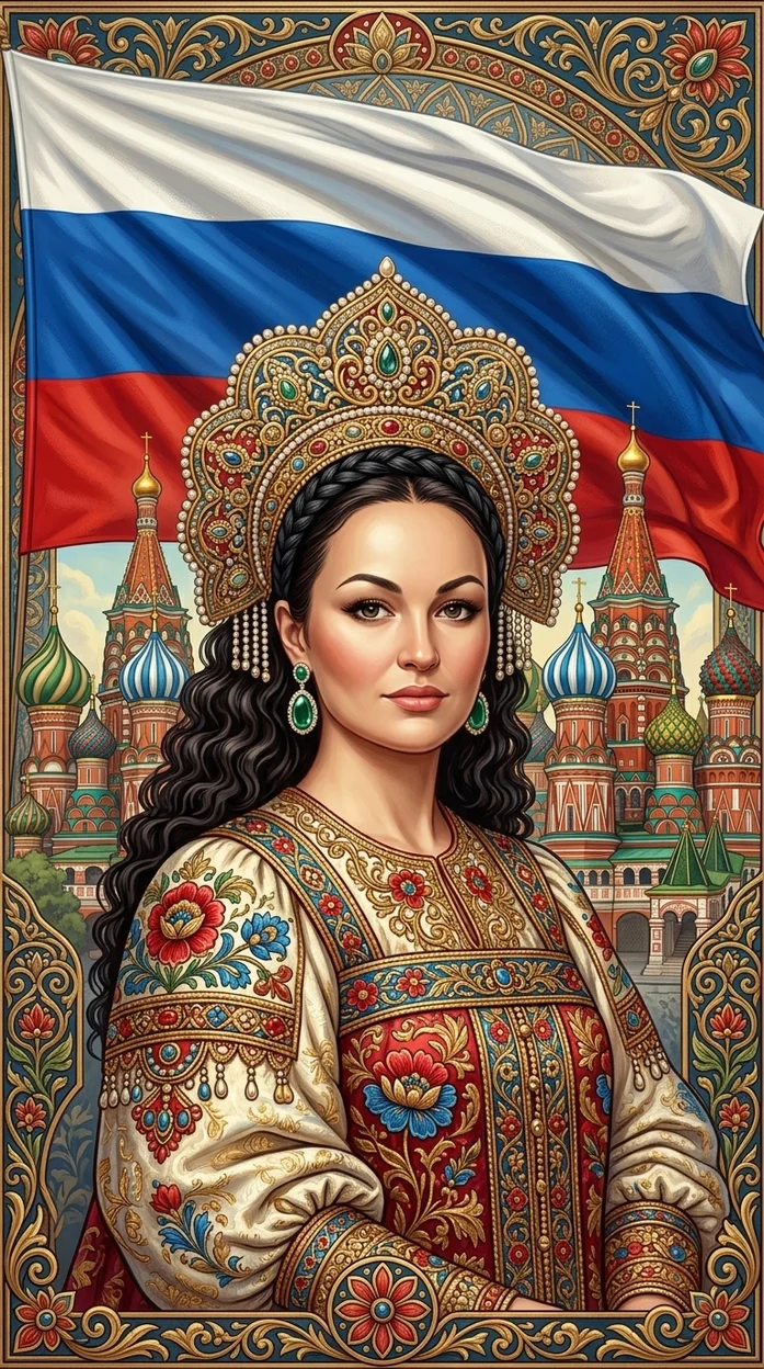 Роскошная художественная иллюстрация в стиле премиального русского fantasy folk art