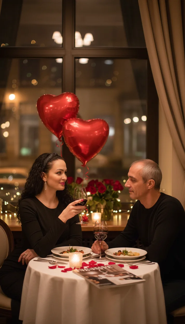 Романтический ужин в уютном ресторане  вечером