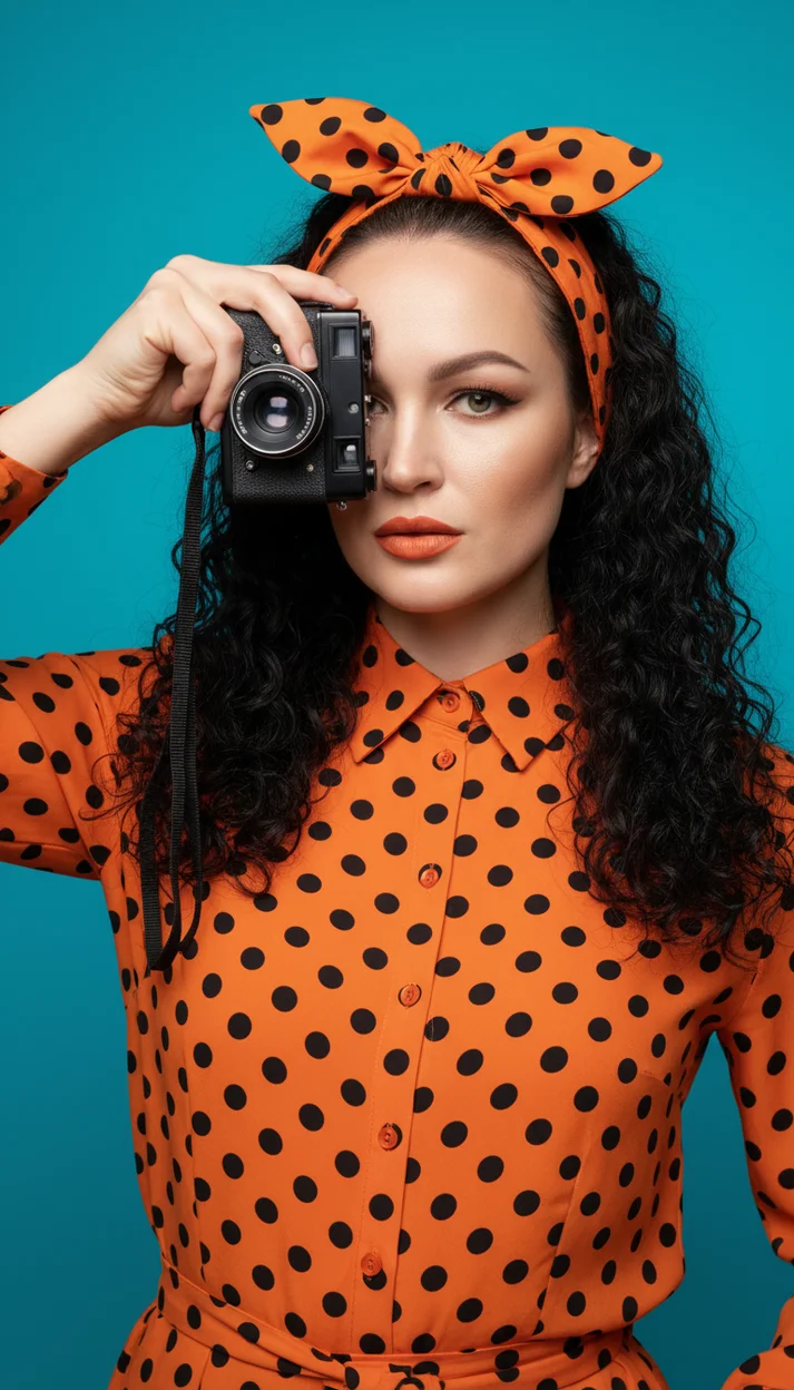 Винтажный фотоаппарат у лица - ретро-fashion портрет