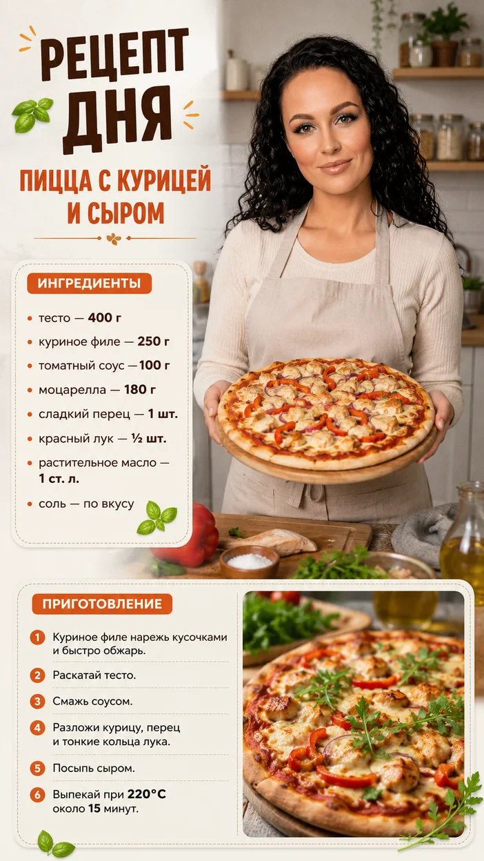 Фотосессия рецепта дня с пиццей с курицей и сыром