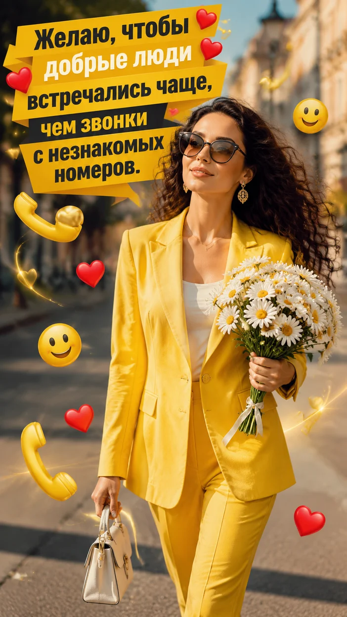 Фотооткрытка для всех с пожеланием "Желаю, чтобы добрые люди встречались чаще, чем звонки с незнакомых номеров."
